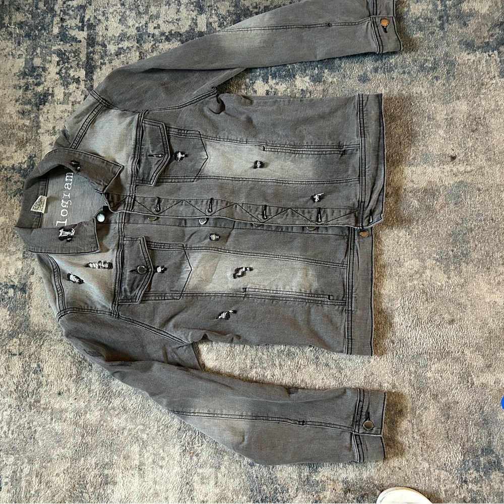 Men's Distressed Gray Denim Jacket